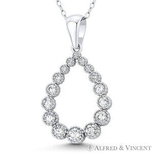 Cubic Zirconia Crystal Open Tear-Drop Pendant in .925 Sterling Silver w/ Rhodium
